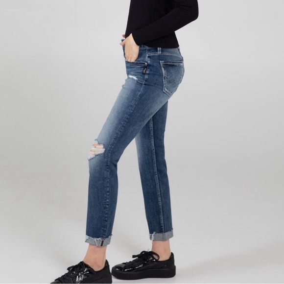 Silver Distressed Boyfriend Jean - Picture 3 of 16